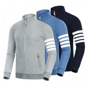 ฤดูใบไม้ผลิและฤดูใบไม้ร่วงใหม่สี่บาร์ฝ้ายแฟชั่นสบาย ๆ ยืนคอปกผู้ชาย \\\\ \'s and women \\\\ s ซิปเสื้อโค้ทเสื้อยืดแขนยาว